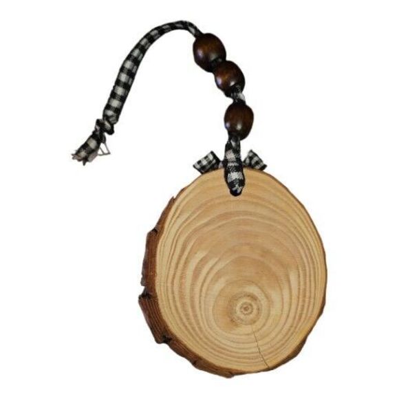 HAND MADE WOOD ROUND BEAR IMAGE BEADED CHRISTMAS ORNAMENT 4.5IN - Picture 2 of 2